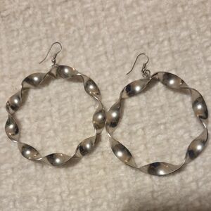 Elegant Silver Twisted Hoop Earrings